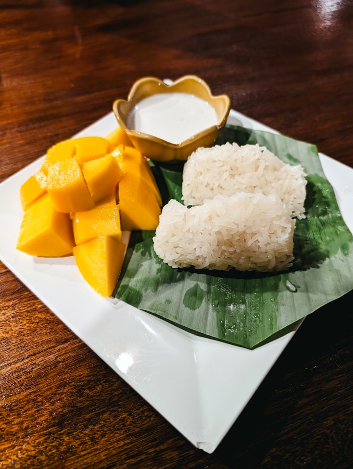 Mango sticky rice with coconut cream